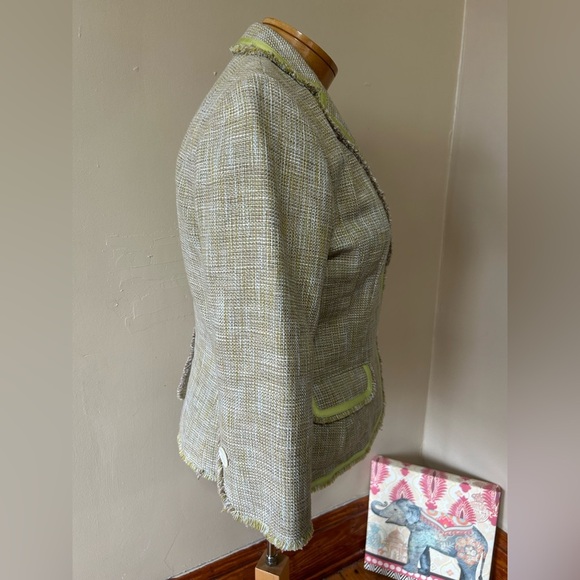 Ann Taylor Womens 10 Tweed Blazer Multi Color Cotton Linen Lined Fringe Buttons - Picture 4 of 12